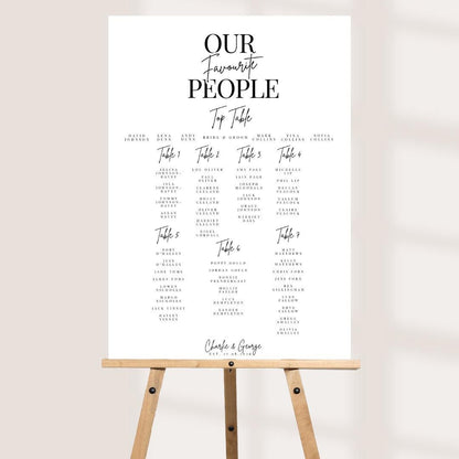 Our Favourite People Seating Plan Board, Personalised Wedding Table Plan, Minimalist Seating Chart, Portrait or Landscape A1, A2, A3