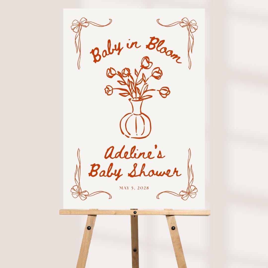 Personalised Baby in Bloom Welcome Board, Baby Shower Welcome Sign, Custom Baby Shower Board, Bow Sign, A3 A2 A1