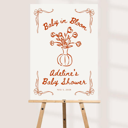 Personalised Baby in Bloom Welcome Board, Baby Shower Welcome Sign, Custom Baby Shower Board, Bow Sign, A3 A2 A1