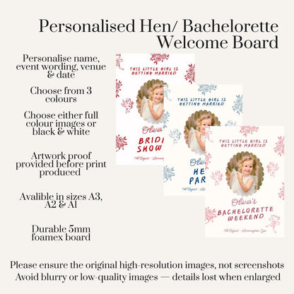 Personalised Hen Party Welcome Board with Childhood Photo | Bachelorette Party Sign | Bride to Be Hen Weekend Board | Custom Photo Sign