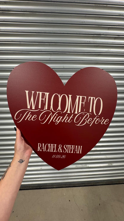 Personalised Rehearsal Dinner Welcome Board – Heart Shaped
