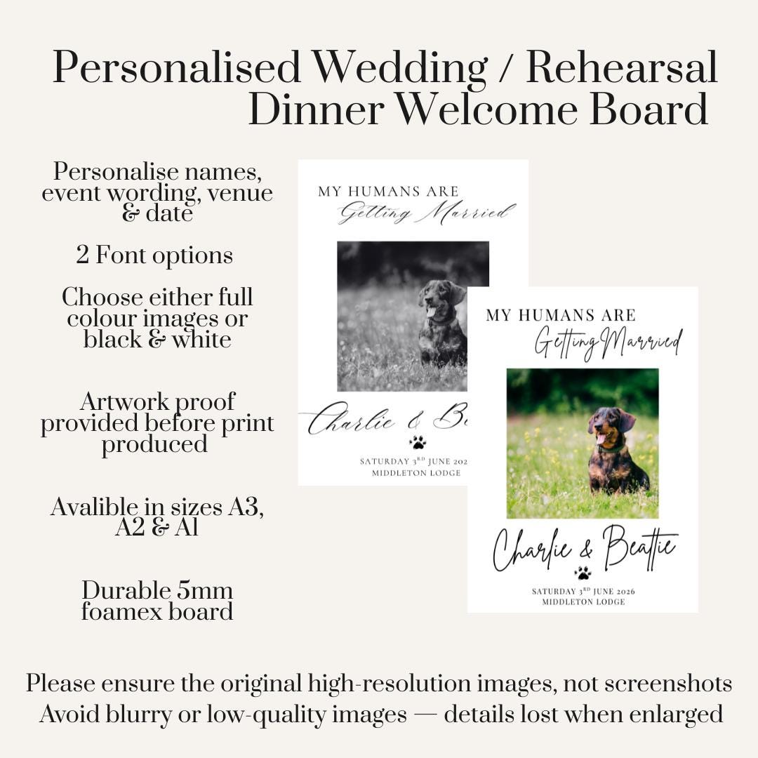 Pet Wedding Welcome Sign, My Humans Are Getting Married Board, Personalised Dog Wedding Sign, Rehearsal Dinner Sign