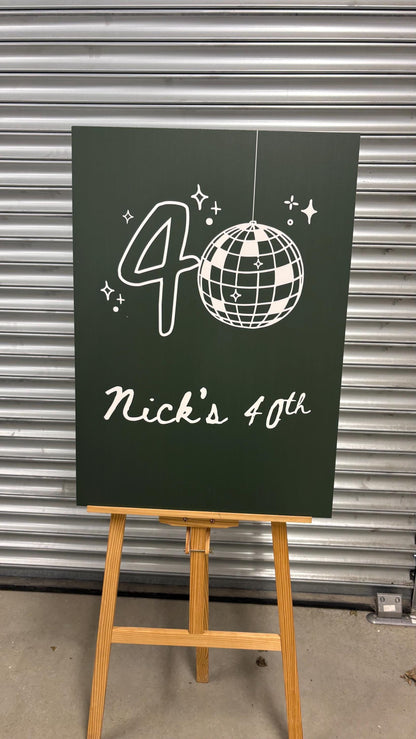 Personalised 40th Birthday Welcome Board, Disco Birthday Sign, Custom Party Welcome Sign, 40th Party Sign with Name & Date