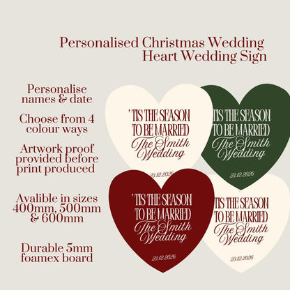 Christmas Wedding Heart Sign, Personalised Tis The Season To Be Married Board, Burgundy Green Cream Wedding Sign