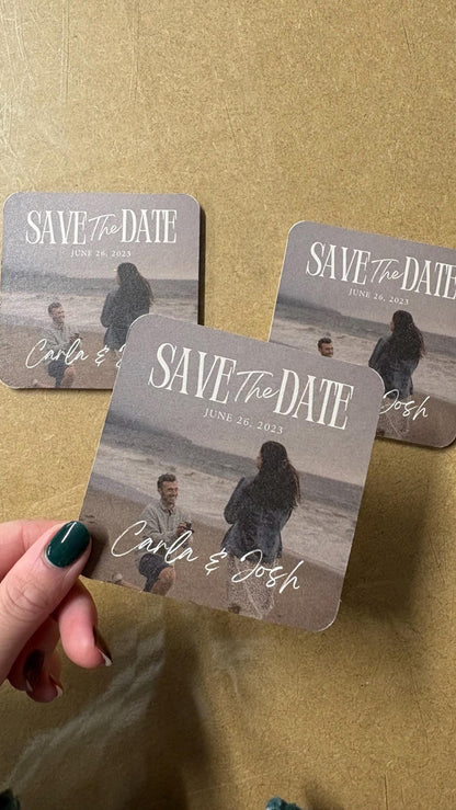 Save The Date Coasters, Personalised Photo Wedding Beer Mats, Custom Wedding Coasters, Engagement Announcement Favours