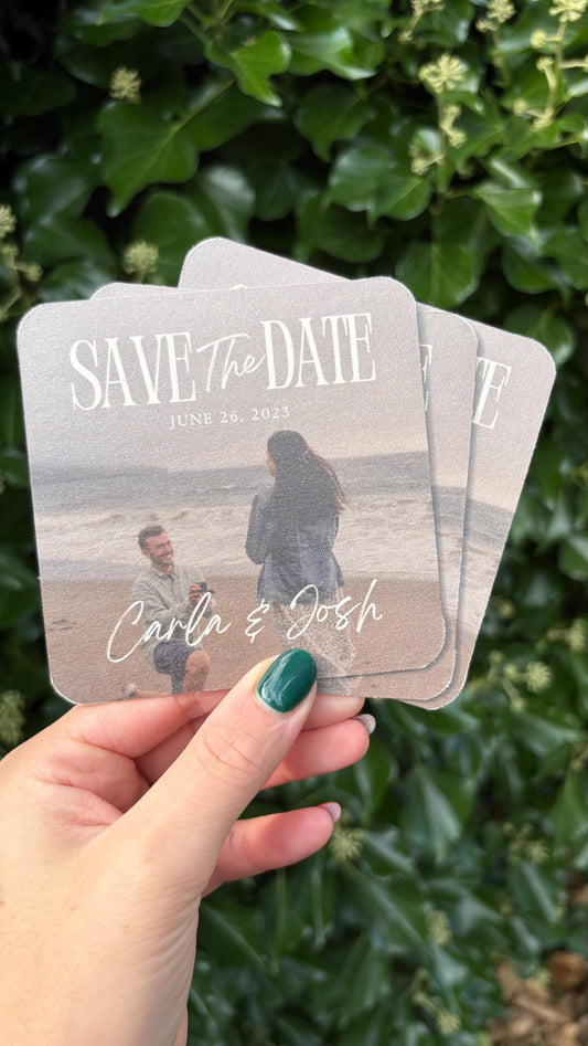 Save The Date Coasters, Personalised Photo Wedding Beer Mats, Custom Wedding Coasters, Engagement Announcement Favours