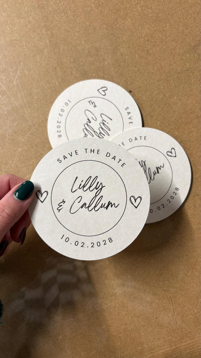 Save The Date Coasters, Personalised Wedding Beer Mats, Custom Wedding Coasters, Minimal Save The Date Favours