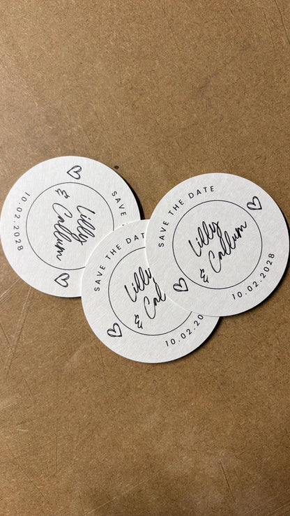 Save The Date Coasters, Personalised Wedding Beer Mats, Custom Wedding Coasters, Minimal Save The Date Favours