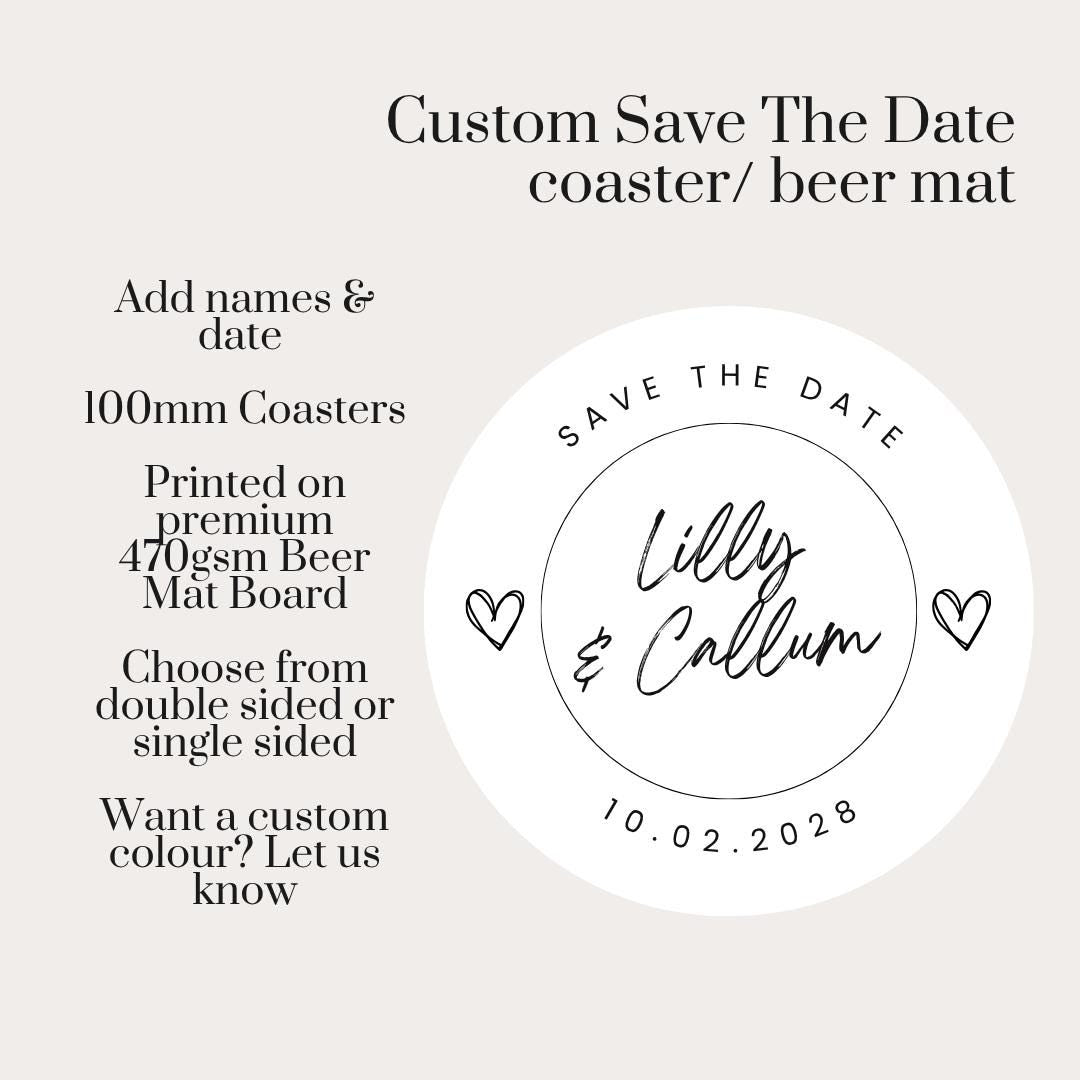 Save The Date Coasters, Personalised Wedding Beer Mats, Custom Wedding Coasters, Minimal Save The Date Favours