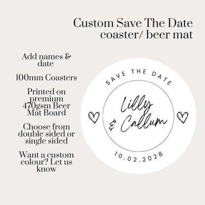 Save The Date Coasters, Personalised Wedding Beer Mats, Custom Wedding Coasters, Minimal Save The Date Favours