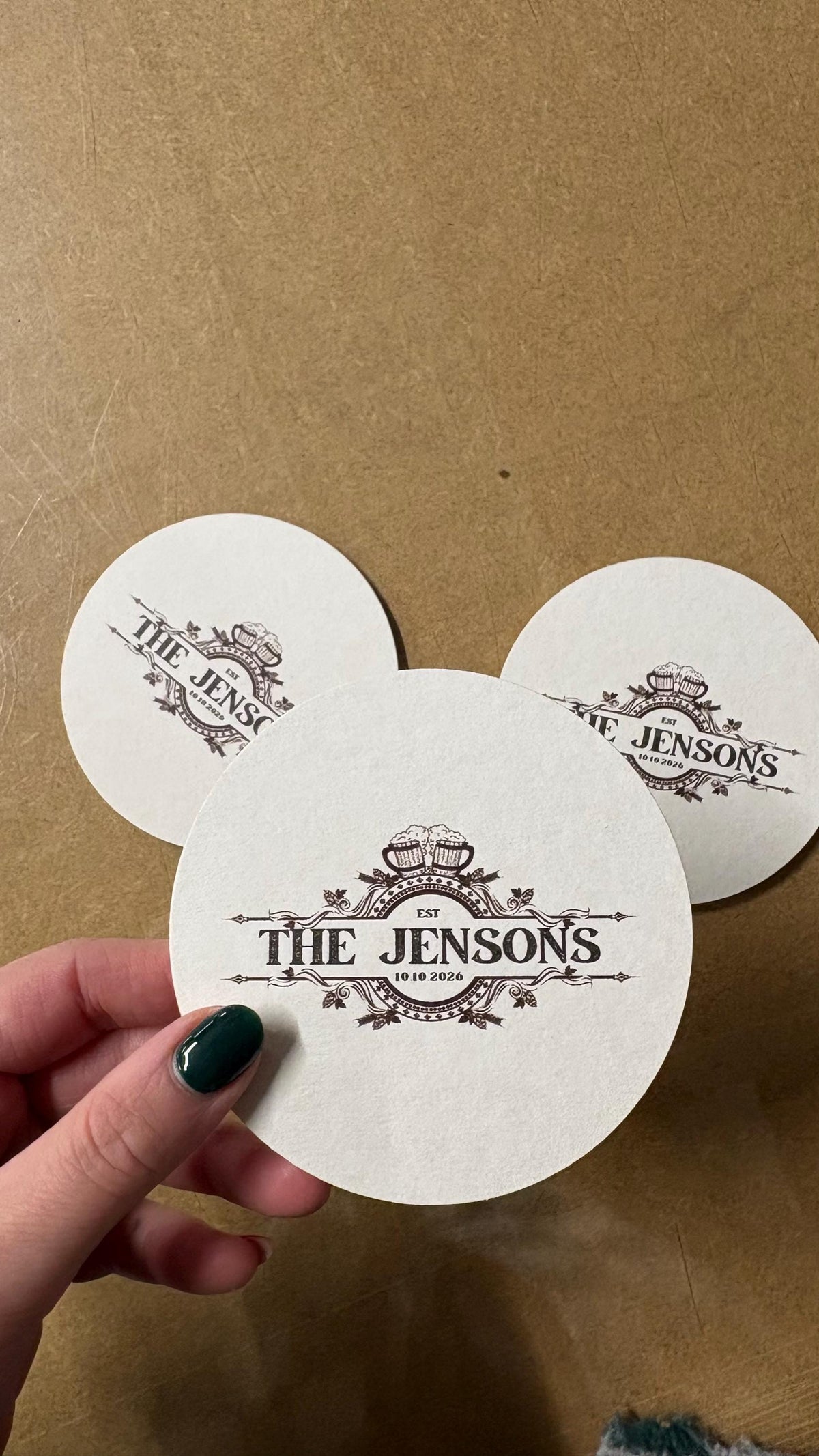 Personalised Wedding Beer Mats, Custom Wedding Coasters, Pub Style Wedding Favours, Names And Date Coasters