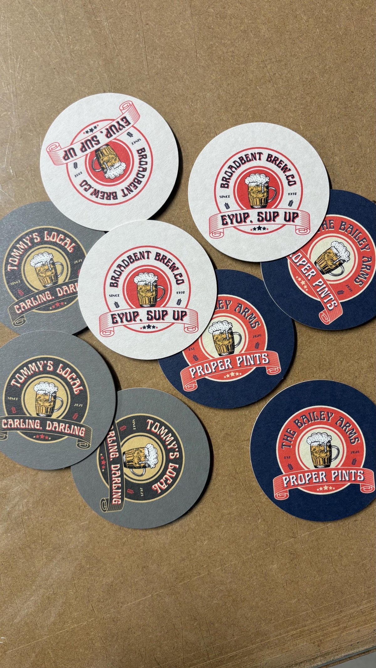 Personalised Pub Coasters, Custom Bar Beer Mats, Home Bar Gift, Funny Beer Coasters, Party Drink Mats