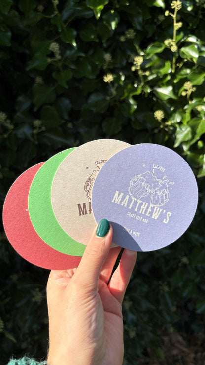 Personalised Craft Beer Bar Coasters, Custom Beer Mats, Home Bar Gift, Pub Style Party Coasters, Beer Lover Gift