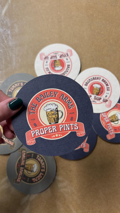 Personalised Pub Coasters, Custom Bar Beer Mats, Home Bar Gift, Funny Beer Coasters, Party Drink Mats