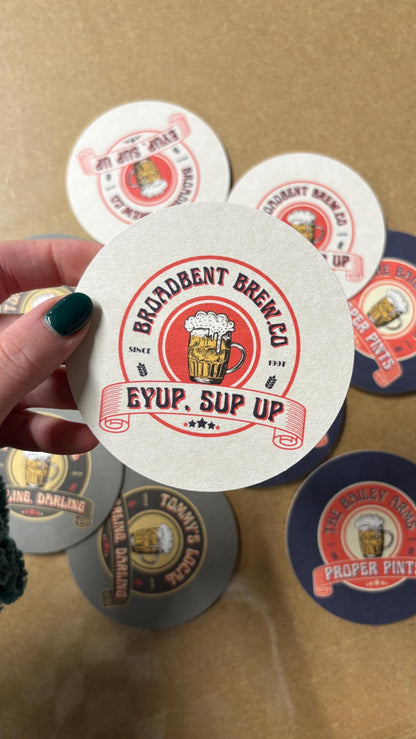 Personalised Pub Coasters, Custom Bar Beer Mats, Home Bar Gift, Funny Beer Coasters, Party Drink Mats
