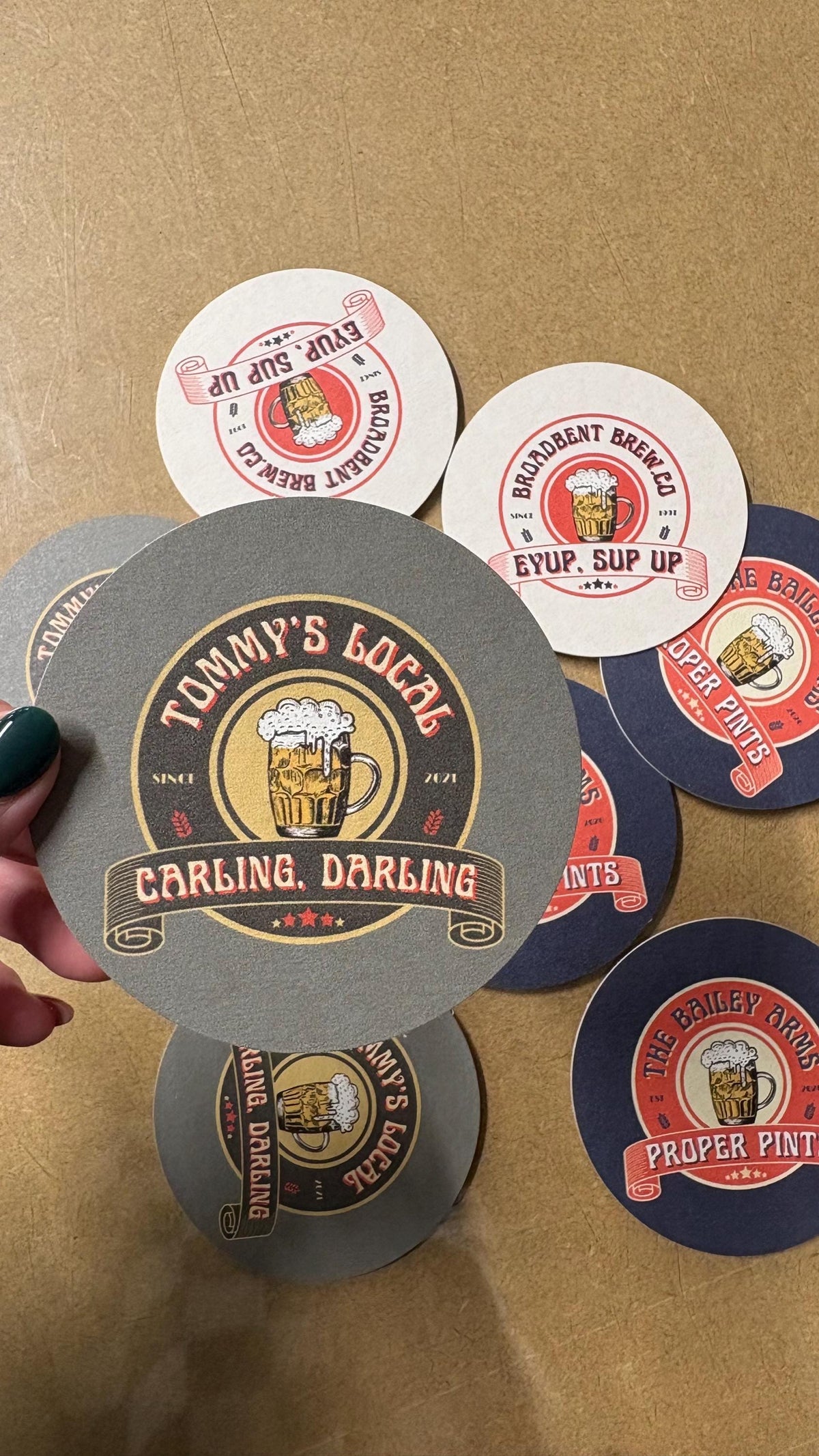 Personalised Pub Coasters, Custom Bar Beer Mats, Home Bar Gift, Funny Beer Coasters, Party Drink Mats