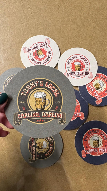 Personalised Pub Coasters, Custom Bar Beer Mats, Home Bar Gift, Funny Beer Coasters, Party Drink Mats