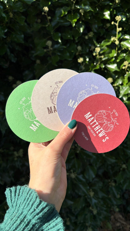 Personalised Craft Beer Bar Coasters, Custom Beer Mats, Home Bar Gift, Pub Style Party Coasters, Beer Lover Gift