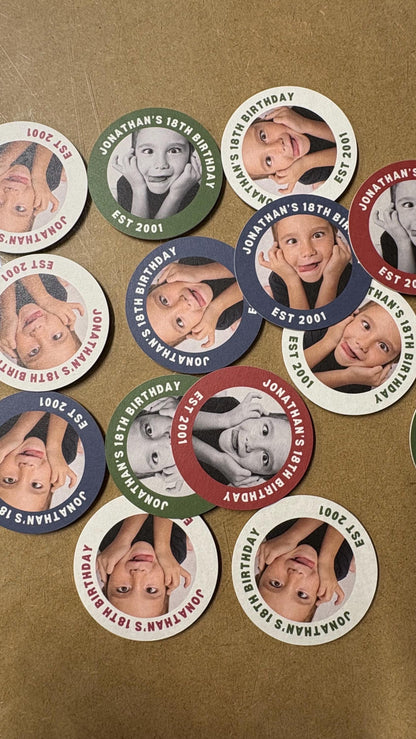 Photo Birthday Coasters, Personalised Birthday Beer Mats, Custom Party Coasters, 18th 21st 30th 40th 50th Birthday Favours