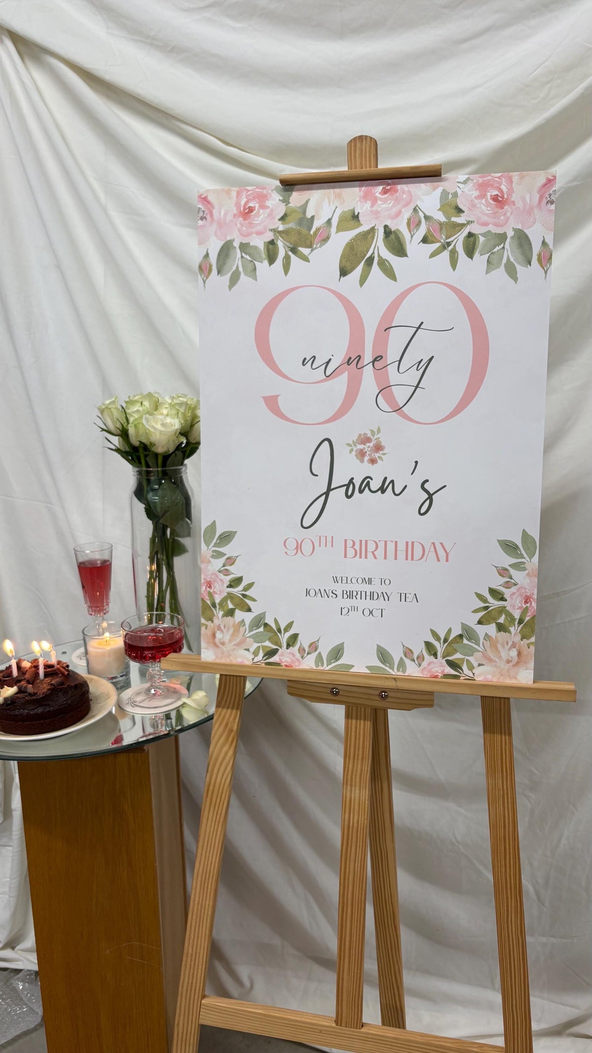 Personalised 80th Birthday Welcome Sign, Floral Birthday Party Board, Custom Milestone Birthday Decoration, Elegant Birthday Sign, Any Age