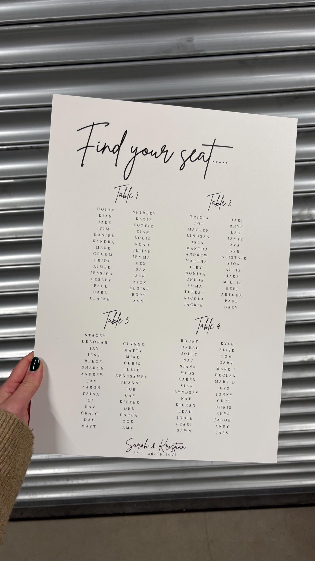 Wedding Seating Plan Board, Personalised Find Your Seat Sign, Minimalist Table Plan, Portrait or Landscape A1, A2, A3