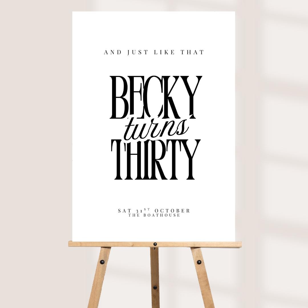 And Just Like That She Turns Thirty Sign, Personalised 30th Birthday Party Board, Custom Birthday Welcome Sign