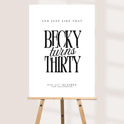 And Just Like That She Turns Thirty Sign, Personalised 30th Birthday Party Board, Custom Birthday Welcome Sign