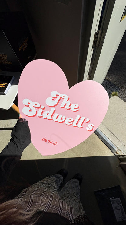 Personalised Retro Heart Wedding Sign, Custom Foam Board Wedding Decor, 70s Inspired Wedding Sign, Groovy Wedding Welcome Board