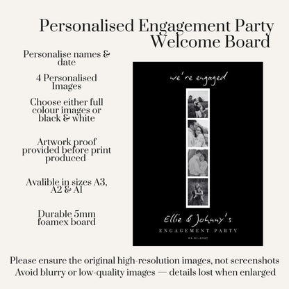 Personalised Engagement Party Welcome Board, Photo Booth Strip Engagement Sign, Custom Couple Photo Board, A3 A2 A1