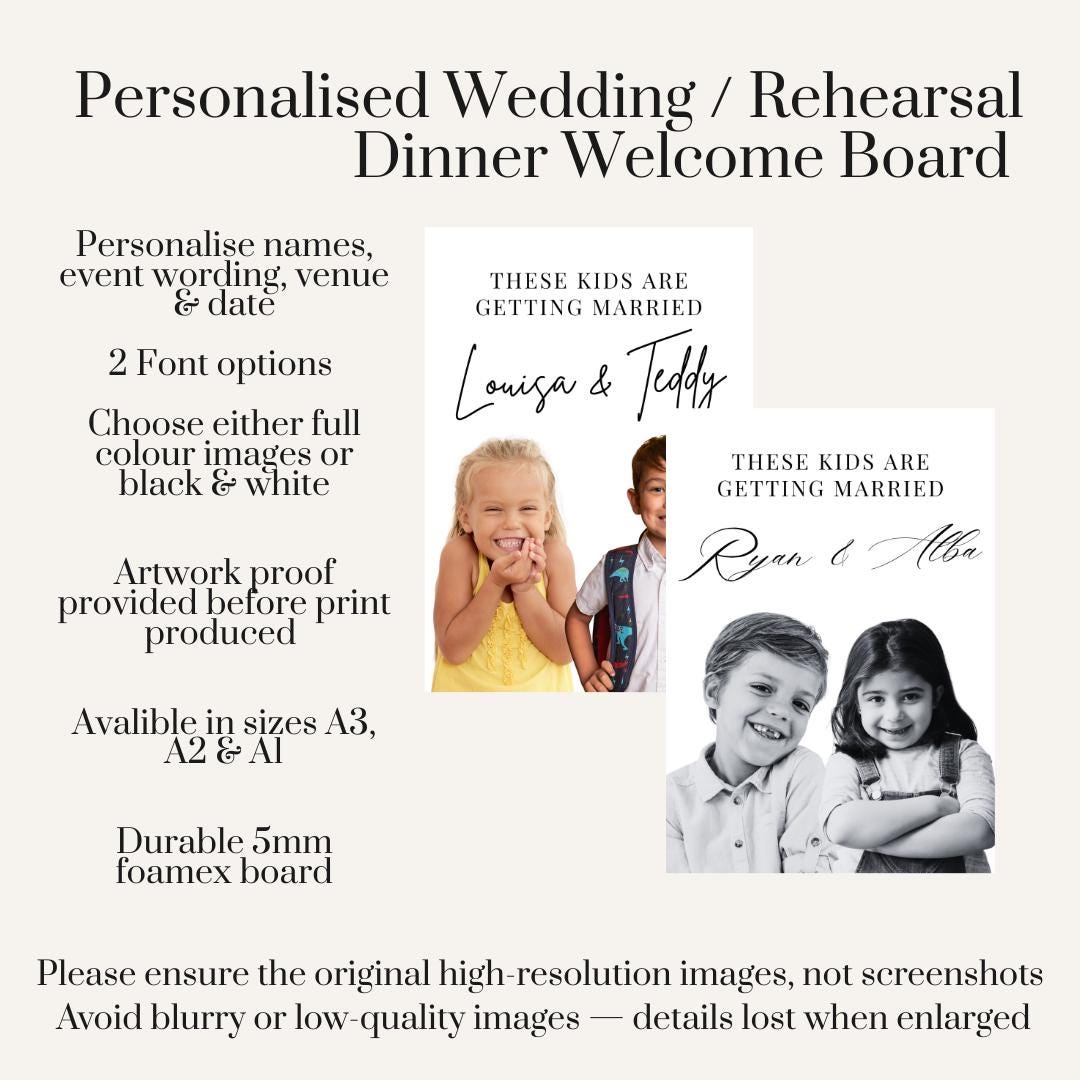 These Kids Are Getting Married Sign, Personalised Wedding Welcome Board, Photo Wedding Board, Rehearsal Dinner Sign