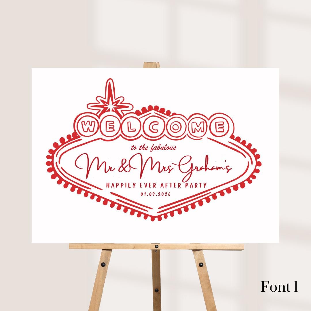 Vegas Style Wedding Sign, Personalised Las Vegas Wedding Welcome Board, Custom Wedding Party Sign, A3 A2 A1