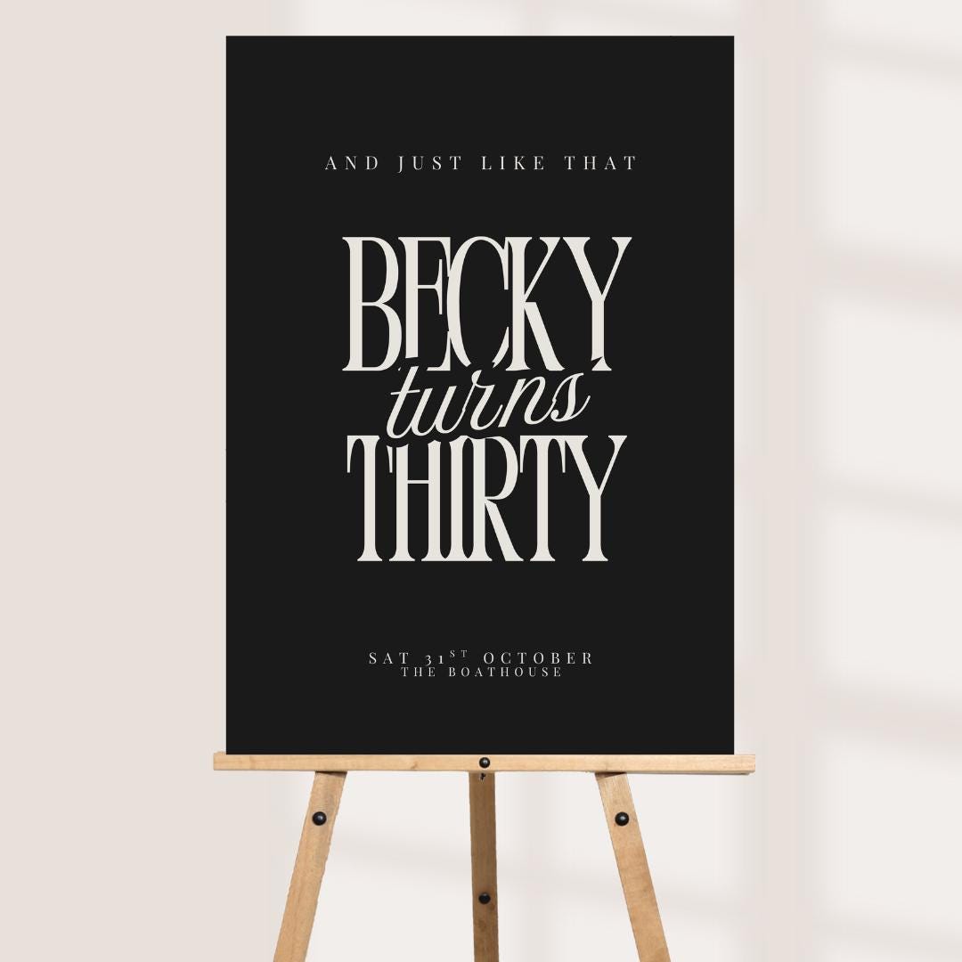 And Just Like That She Turns Thirty Sign, Personalised 30th Birthday Party Board, Custom Birthday Welcome Sign