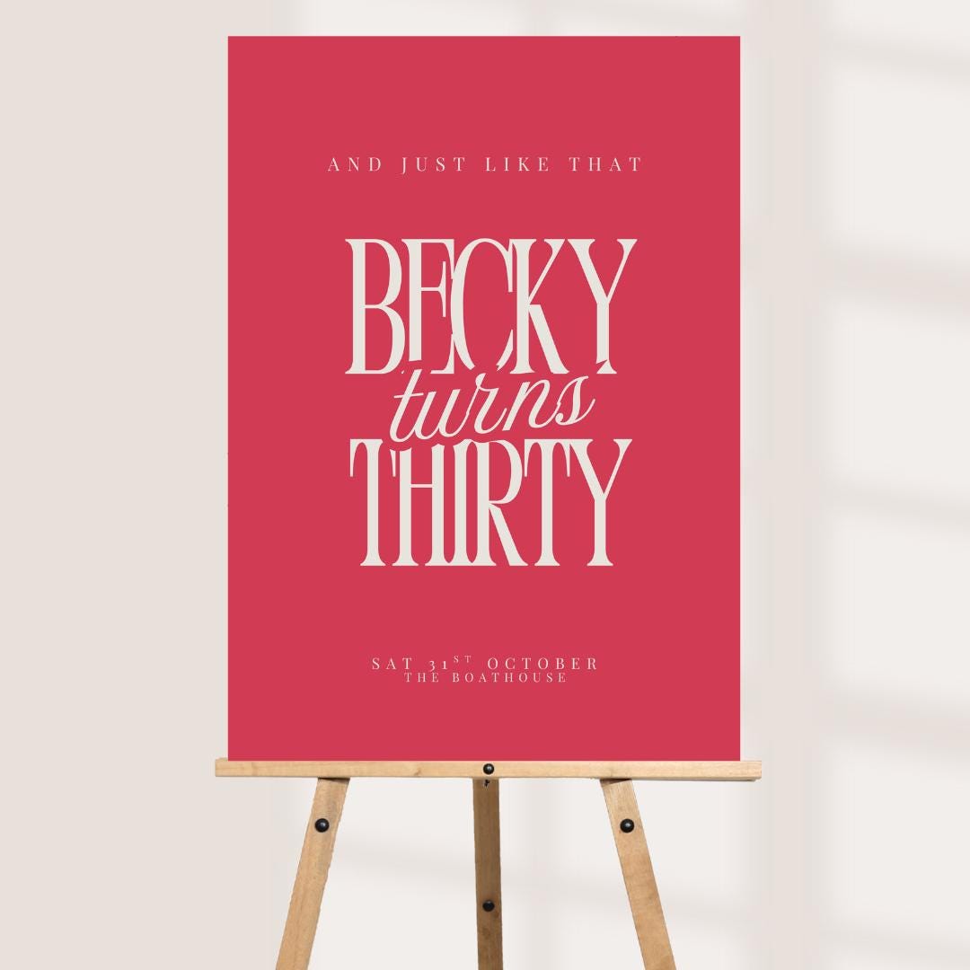 And Just Like That She Turns Thirty Sign, Personalised 30th Birthday Party Board, Custom Birthday Welcome Sign