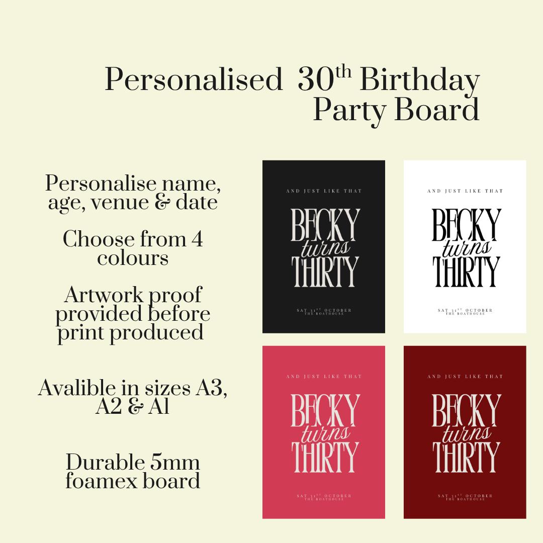 And Just Like That She Turns Thirty Sign, Personalised 30th Birthday Party Board, Custom Birthday Welcome Sign