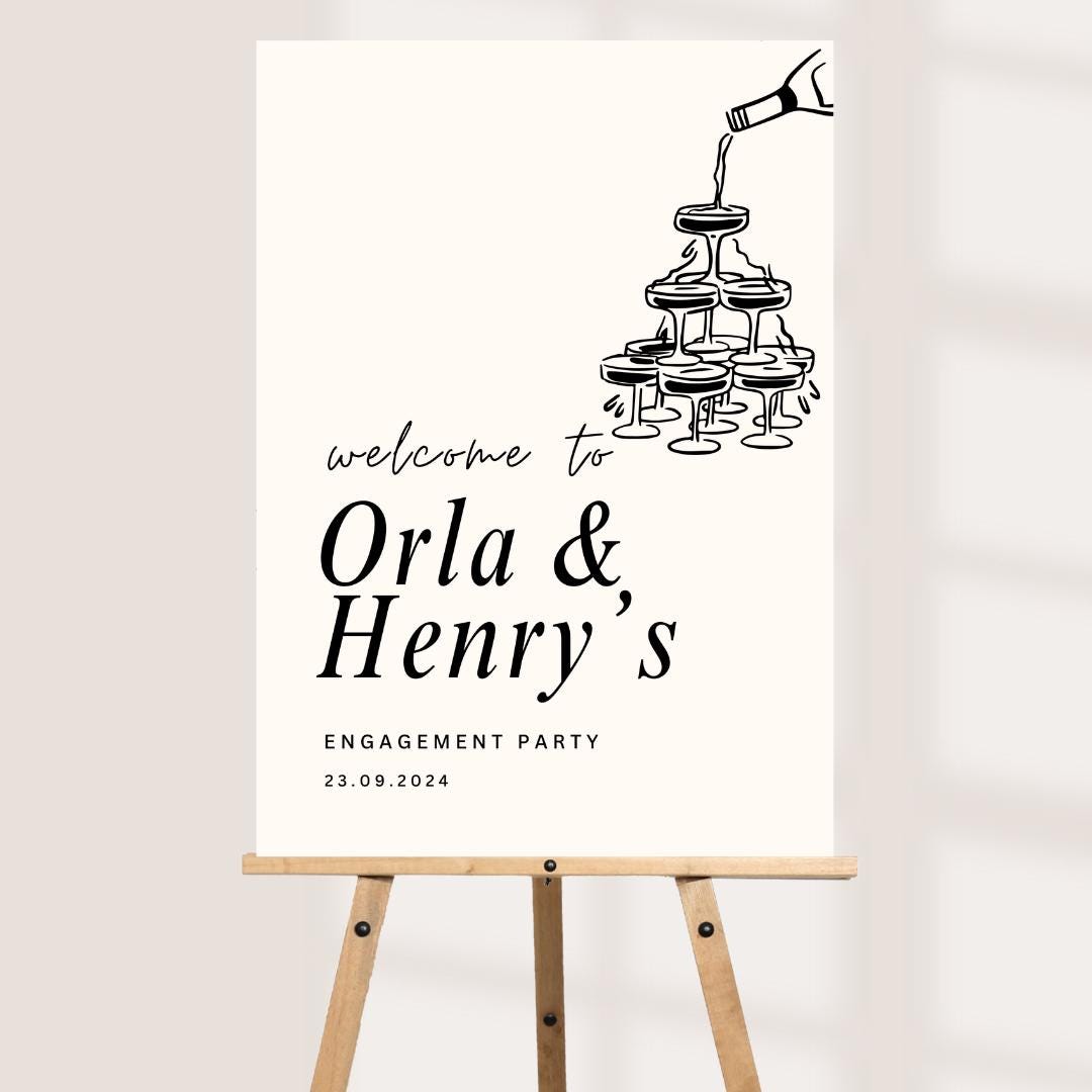 Personalised Engagement Party Welcome Sign, Champagne Tower Party Board, Custom Engagement Welcome Board, A3 A2 A1