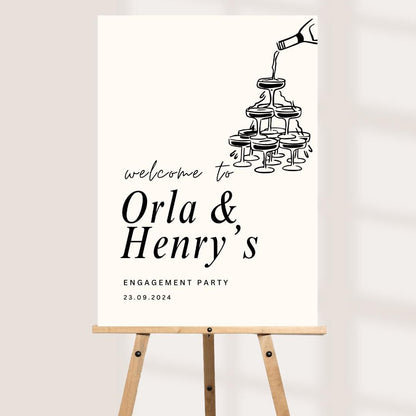 Personalised Engagement Party Welcome Sign, Champagne Tower Party Board, Custom Engagement Welcome Board, A3 A2 A1
