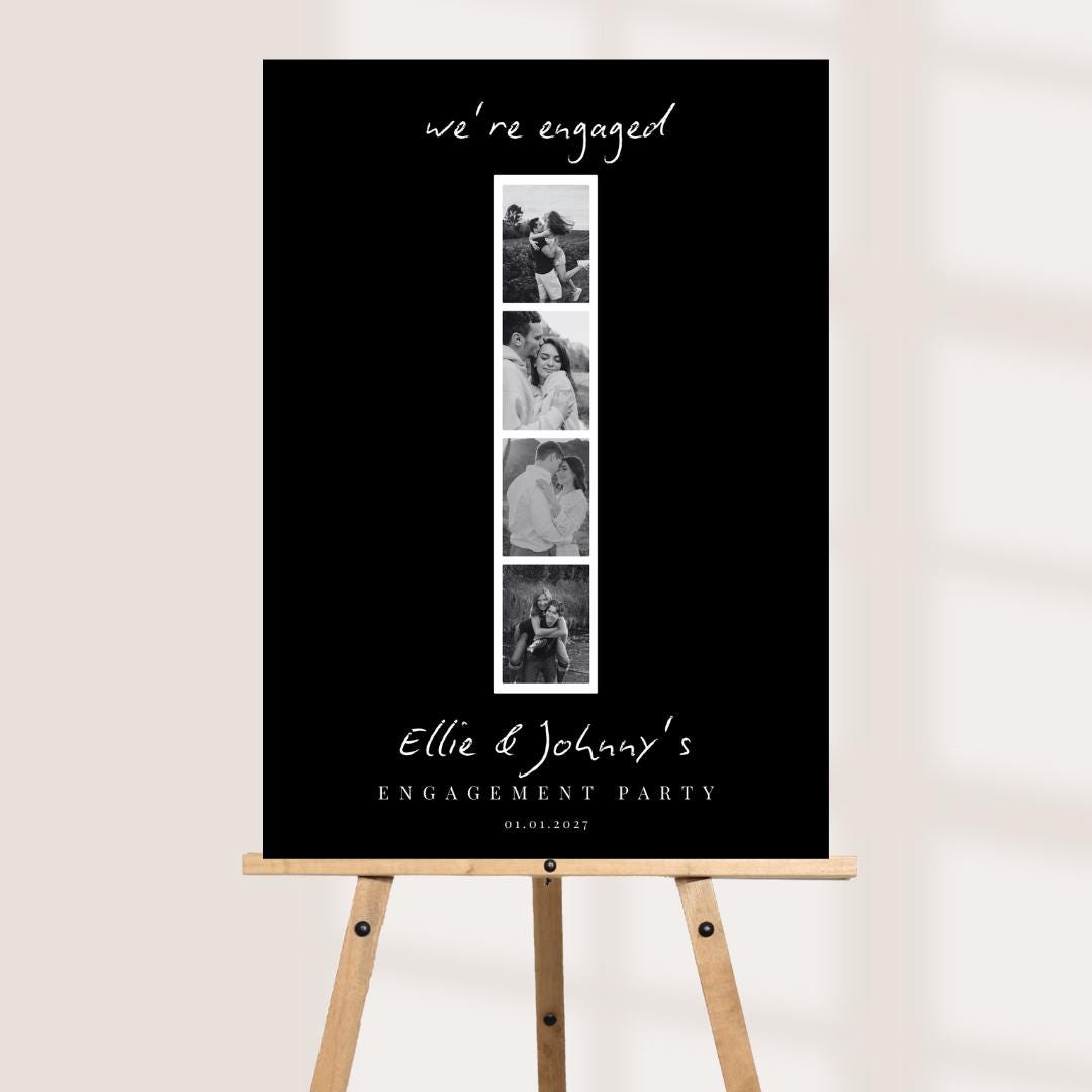 Personalised Engagement Party Welcome Board, Photo Booth Strip Engagement Sign, Custom Couple Photo Board, A3 A2 A1